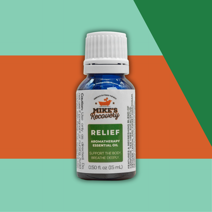 bottle of relief blend essential oil