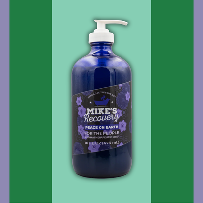 16oz bottle of Mike's Recovery Peace on Earth aromatherapeutic soap